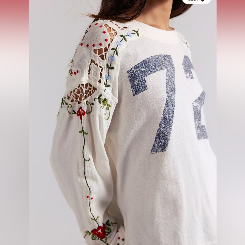 Free People We the Free Lilith Embroidered Vines Cutwork Tee Top M - Picture 2 of 8